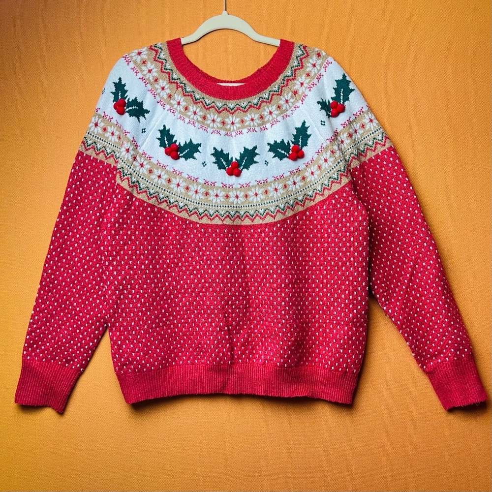 Holiday Time Women's Plus Size Lurex Thread Fairisle Holiday Sweater Size XXL